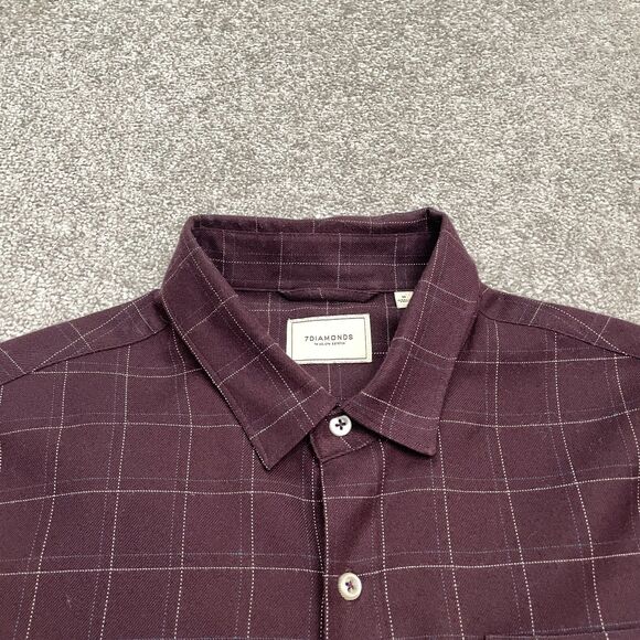 7 Diamonds Aspen Flannel Button Down Shirt Mens Medium Plaid Dark Red Casual Top - Picture 12 of 14